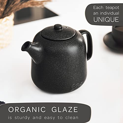 Steinzeit Design Tea Pot (44 oz) - Premium Ceramic Teapot with Infuser for Loose Tea - Black Teapot Ceramic with Removable Strainer - Image 4