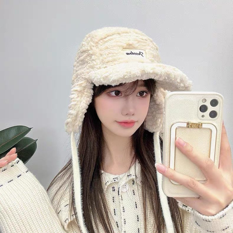 Lamb  Cap Unisex Winter Ear Protection Warm Hat Faux Lamb Fur - Image 4
