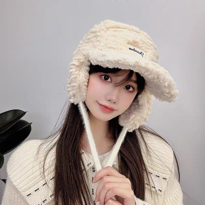 Lamb  Cap Unisex Winter Ear Protection Warm Hat Faux Lamb Fur - Image 3