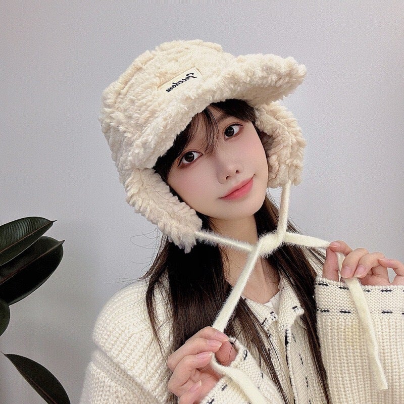 Lamb  Cap Unisex Winter Ear Protection Warm Hat Faux Lamb Fur - Image 2