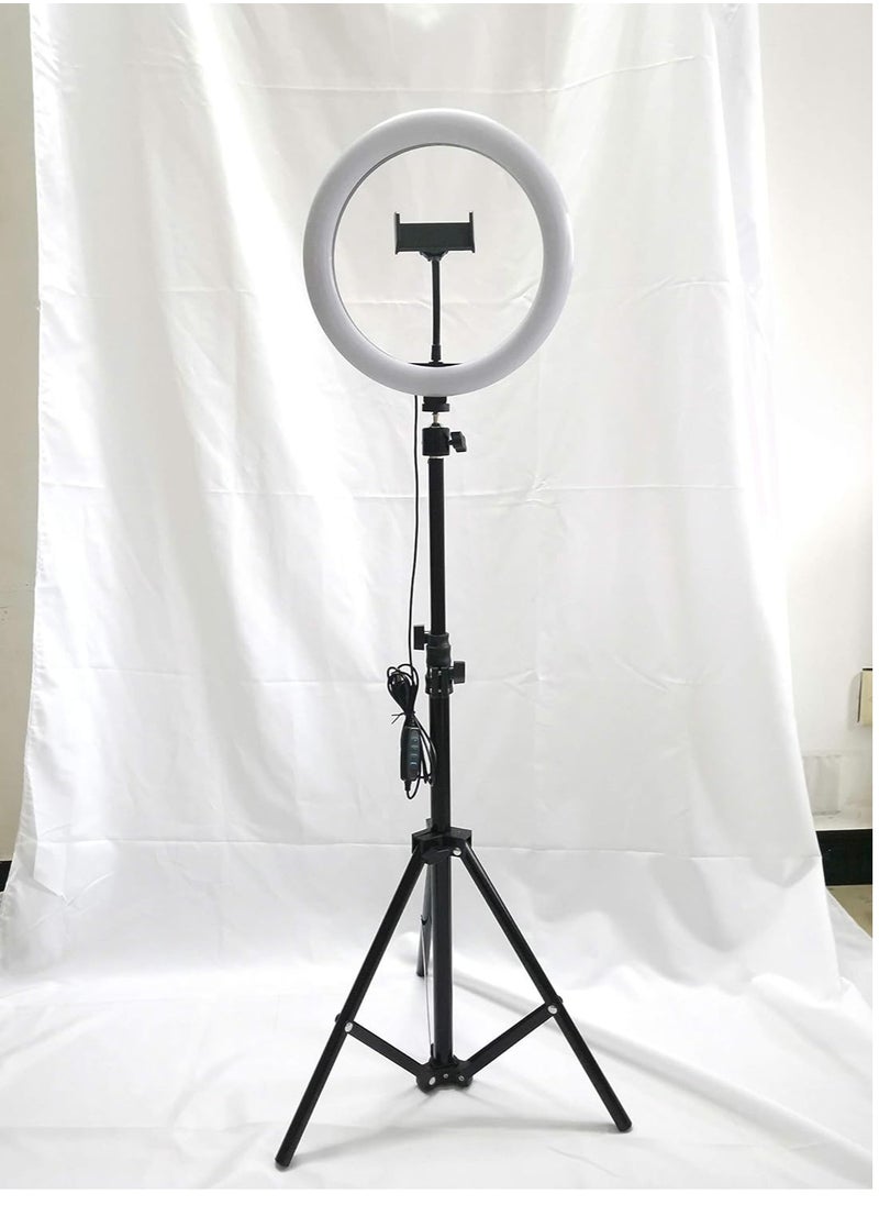 Generic 10-Inch LED Ring Light with Tripod Stand – 3 Color Modes, 8 Brightness Levels, USB Powered, with Phone Holder  - Image 1
