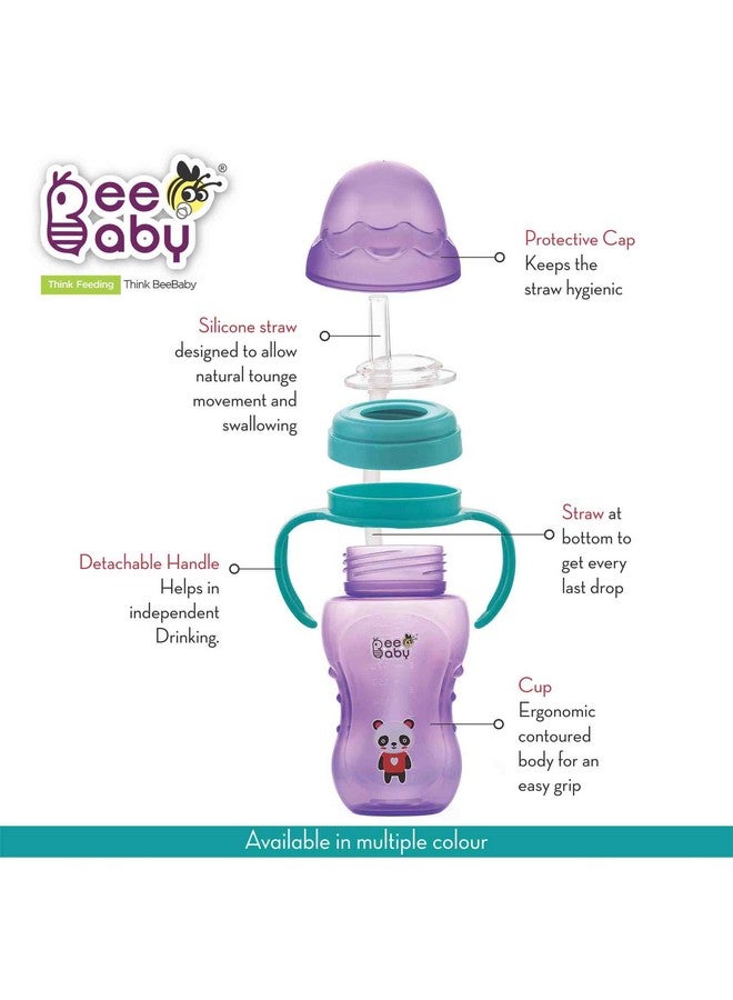 Beebaby No-Spill Flexi Straw Cup For 1 + Year Old, 100% Bpa Free Baby Sipper Bottle With Detachable Handle, Silicone Flex Straw Sippy Cup For Infant/Toddler, 240 Ml / 8 Oz (Violet, 12M+) - Image 4