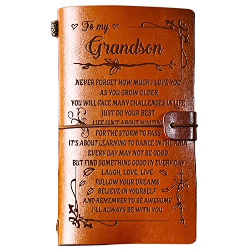 PRSTENLY Grandson Gifts Leather Journal, To My Grandson Gifts 140 Page Journal Notebooks, Graduation Birthday Christmas Gift for Grandsons from Grandma Grandpa - Image 1