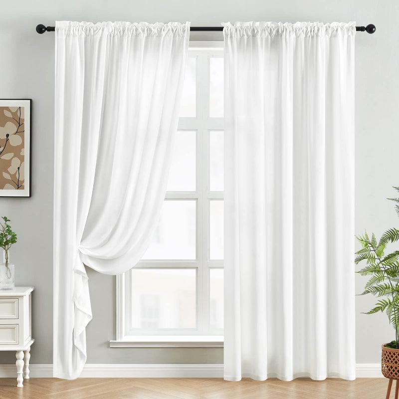هوم أيدياز Homideas غير مشاهدة من خلال الستائر الخصوصية البيضاء الستائر 52 × 96 بوصة طويلة 2 لوحات ستائر شبه شفافة الستائر النافذة الستائر لغرفة نوم غرفة المعيشة - Image 2