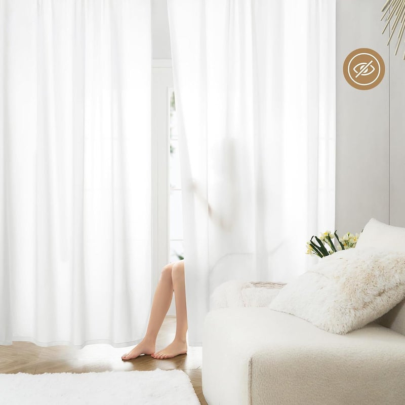 هوم أيدياز Homideas غير مشاهدة من خلال الستائر الخصوصية البيضاء الستائر 52 × 96 بوصة طويلة 2 لوحات ستائر شبه شفافة الستائر النافذة الستائر لغرفة نوم غرفة المعيشة - Image 1