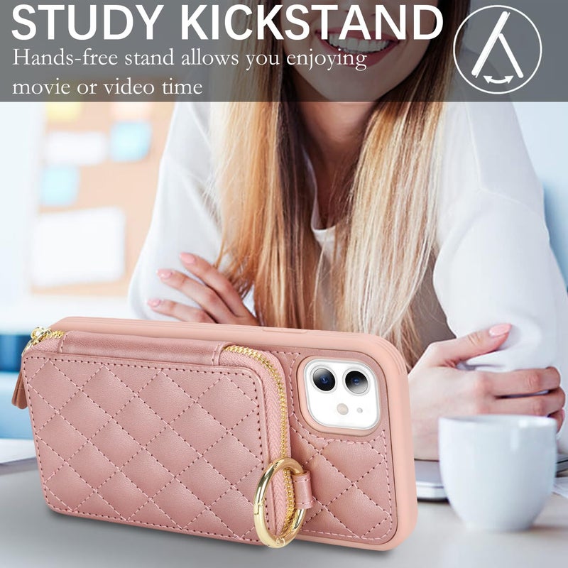 Hamany for iPhone 11 Case Wallet with Card Holder,for iPhone 11 Phone case Wallet with Zipper with Slot Kickstand Stand Case for Women and Man 6.1 Inch-Rose Gold - Image 3