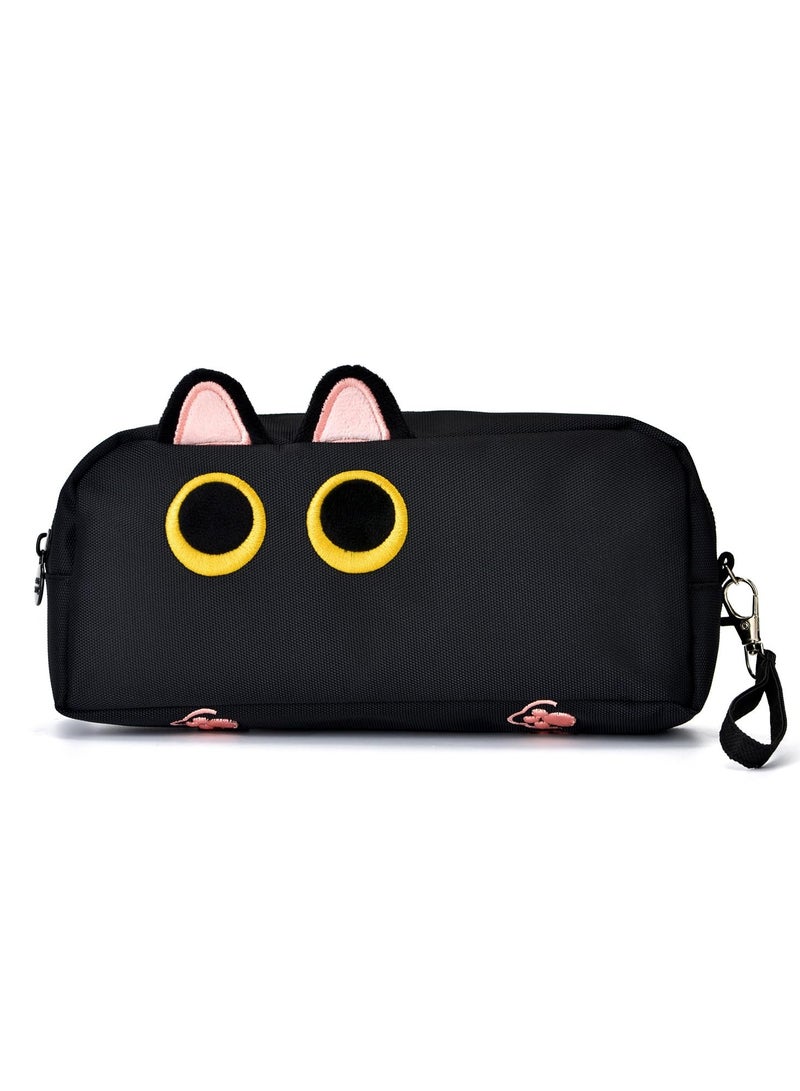 Excefore Large Capacity Pencil Case Black Color 3D Black Cat Pen Bags Pencil Pouch Organizer Canvas Storage Pouch Marker Pen Case Simple Stationery Bag for Office College School Student - Image 1