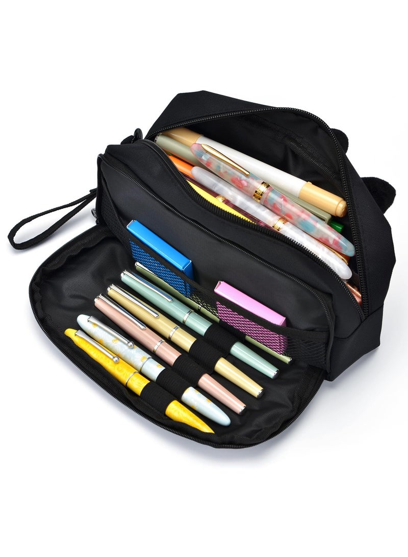 Excefore Large Capacity Pencil Case Black Color 3D Black Cat Pen Bags Pencil Pouch Organizer Canvas Storage Pouch Marker Pen Case Simple Stationery Bag for Office College School Student - Image 3