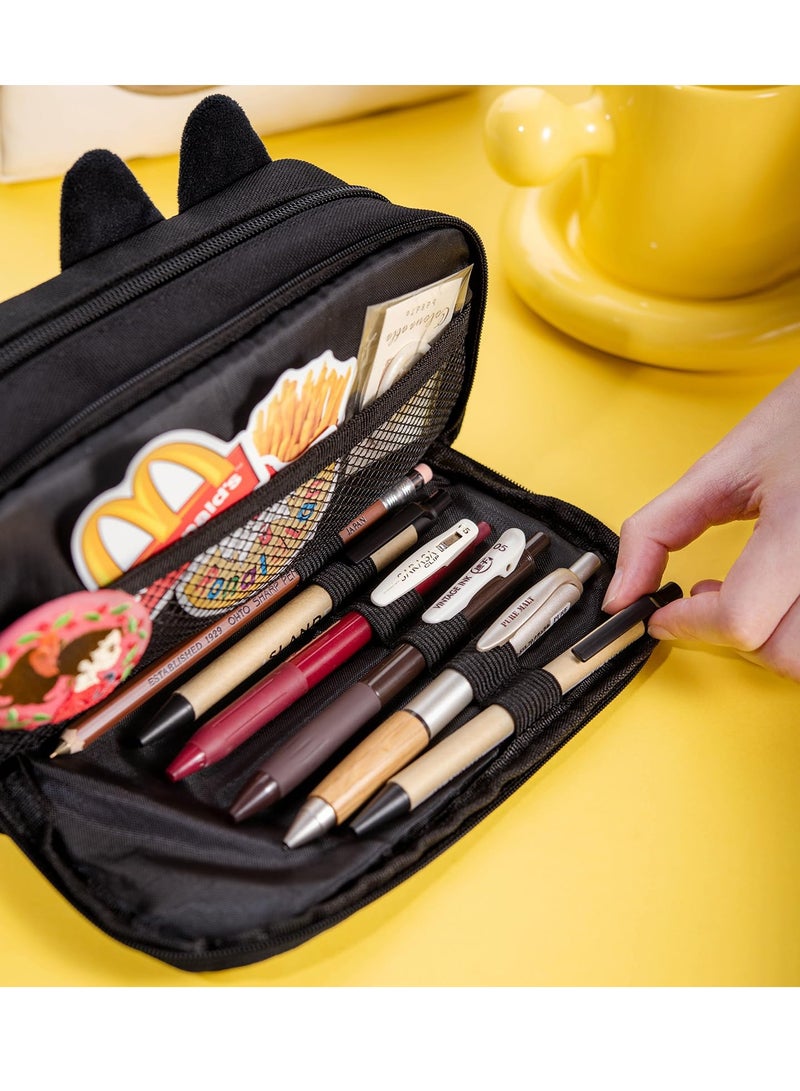 Excefore Large Capacity Pencil Case Black Color 3D Black Cat Pen Bags Pencil Pouch Organizer Canvas Storage Pouch Marker Pen Case Simple Stationery Bag for Office College School Student - Image 4