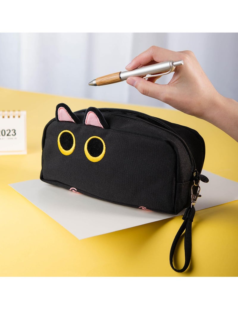 Excefore Large Capacity Pencil Case Black Color 3D Black Cat Pen Bags Pencil Pouch Organizer Canvas Storage Pouch Marker Pen Case Simple Stationery Bag for Office College School Student - Image 5