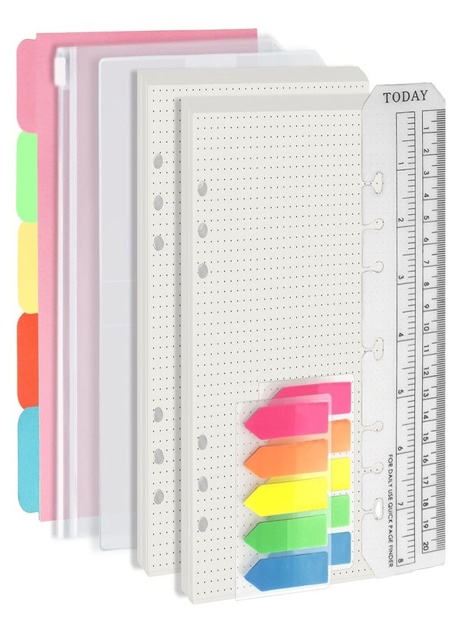 Harphia A5 6 Holes Binder Refill Value Set, 90 Sheets Dotted Planner Insert, 5 Sheets Binder Divider Paper, Today Bookmark Ruler With Inch Scale, Translucent Zippered Bag, Pvc Card Bag, 160Pcs Colorful Index - Image 1