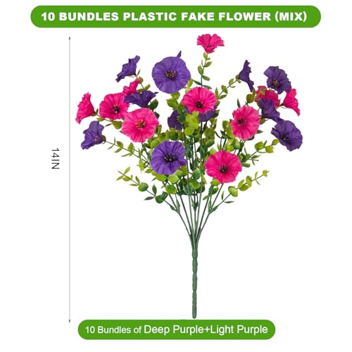 ADXORA 12 Bundles Morning Glory Artificial Flowers for Outdoor Decoration UV Resistant Fake Plastic Plants Artificial Greenery for Indoor Outdoor Garden Patio Window Box Home Decor Spring Summer - Image 3