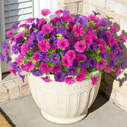 ADXORA 12 Bundles Morning Glory Artificial Flowers for Outdoor Decoration UV Resistant Fake Plastic Plants Artificial Greenery for Indoor Outdoor Garden Patio Window Box Home Decor Spring Summer - Image 1
