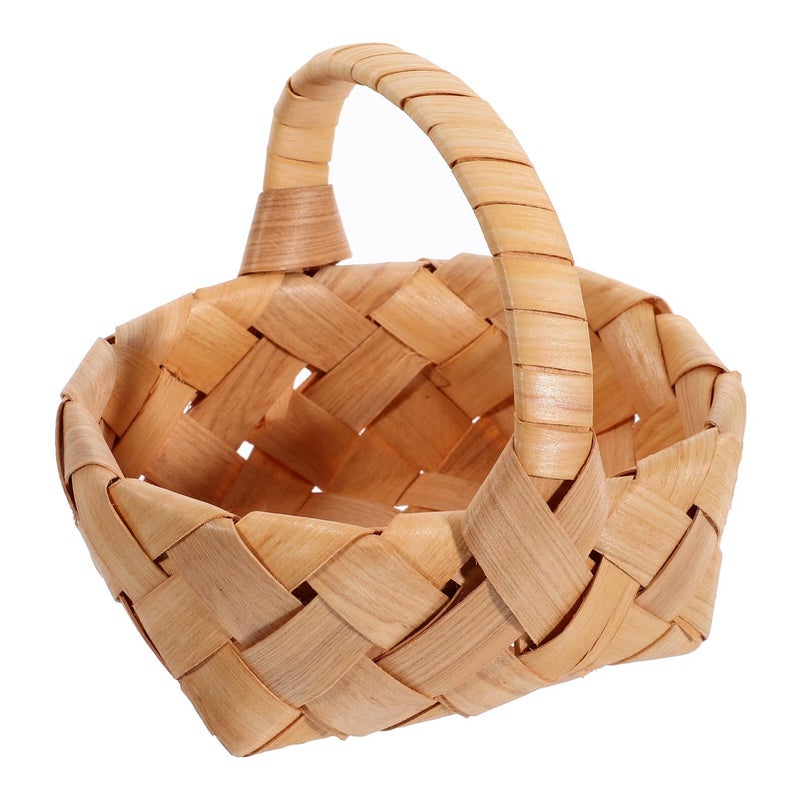 Mini Woven Wood Fruit Basket with Handle Portable Rustic Storage for Home Decor - Image 2