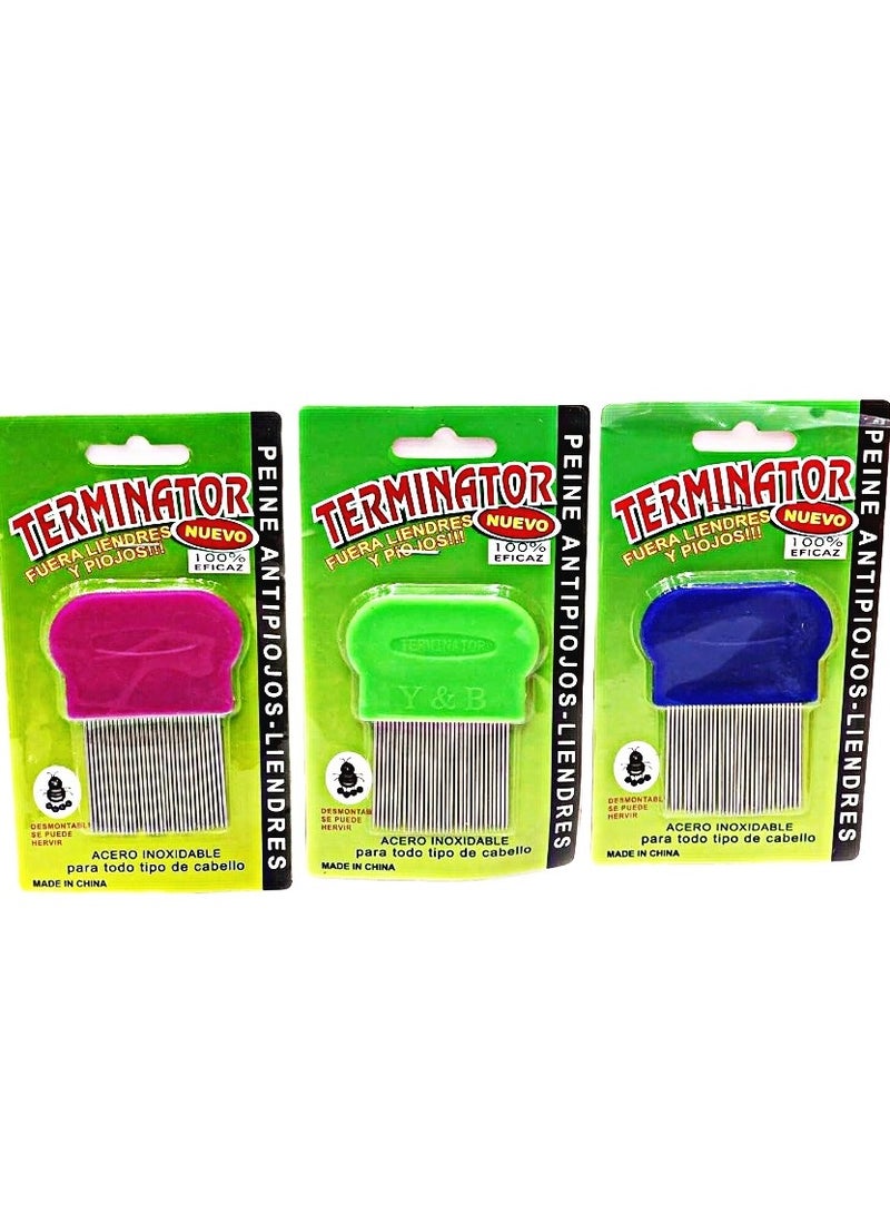 STAR BEJA Terminator Anti Lice Comb, Detachable, Stainless Steel Teeth Multicolor 3 Pcs Small Size - Image 1