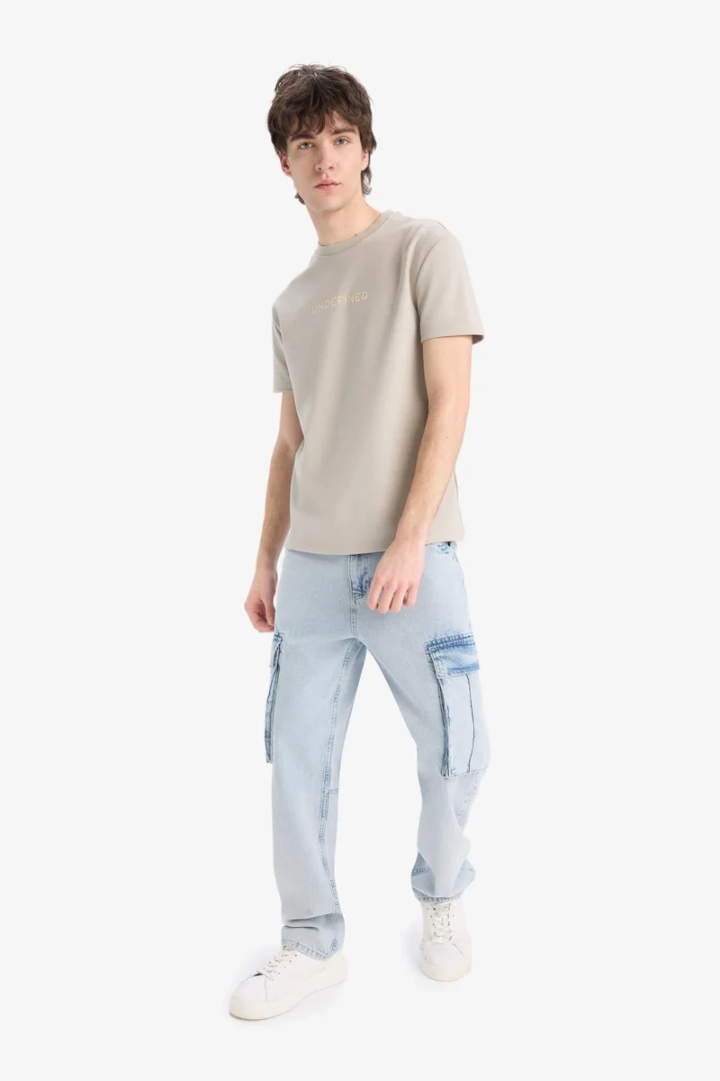 ديفاكتو Regular Fit Crew Neck Printed Cotton Heavy Fabric T-Shirt