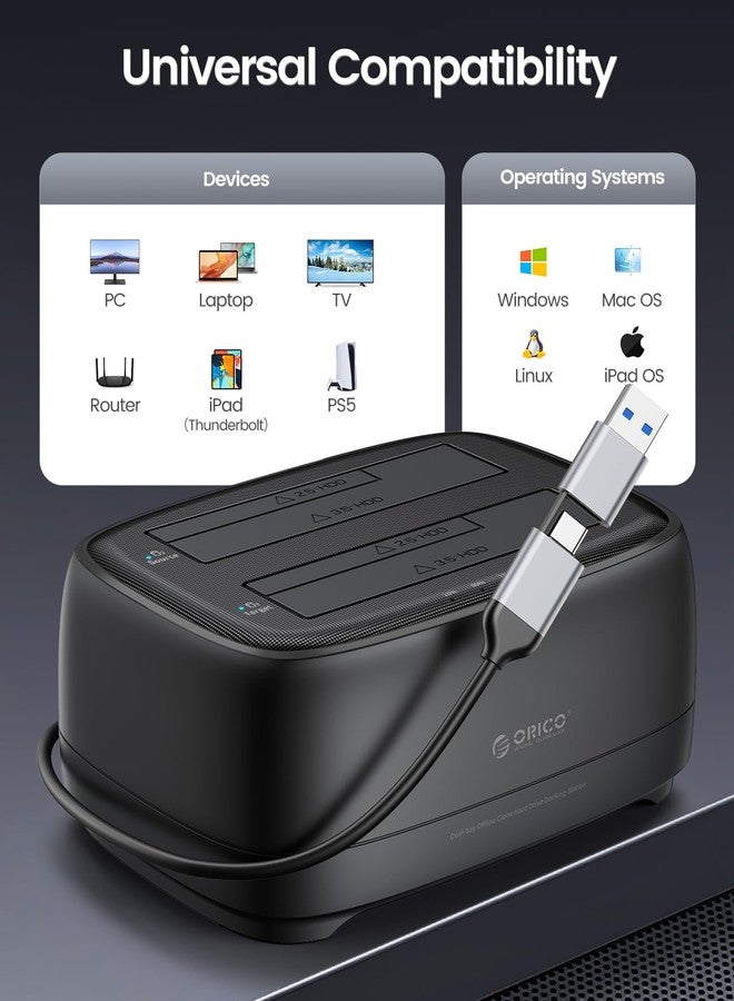 أوريكو قاعدة توصيل أقراص صلبة خارجية من ORICO، ناسخ/مُستنسخ SATA إلى USB-C لأقراص Seagate وSamsung وWD وCrucial وSanDisk SSD وHDD بحجم 2.5 بوصة/3.5 بوصة، بفتحتين للأقراص بسعة 36 تيرابايت لأجهزة PS5 وXbox والكمبيوتر الشخصي واللابتوب - Image 5