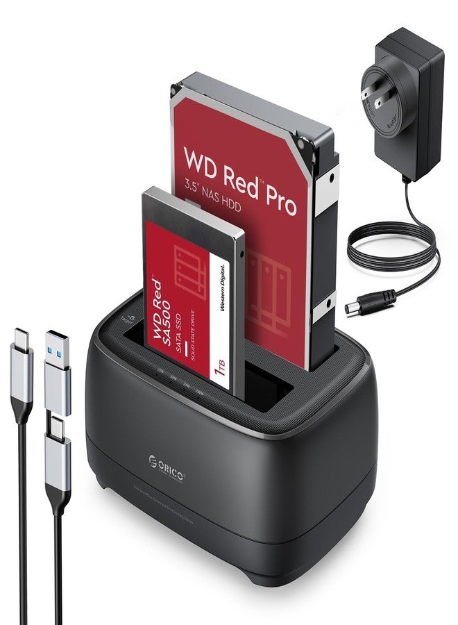 أوريكو قاعدة توصيل أقراص صلبة خارجية من ORICO، ناسخ/مُستنسخ SATA إلى USB-C لأقراص Seagate وSamsung وWD وCrucial وSanDisk SSD وHDD بحجم 2.5 بوصة/3.5 بوصة، بفتحتين للأقراص بسعة 36 تيرابايت لأجهزة PS5 وXbox والكمبيوتر الشخصي واللابتوب - Image 1