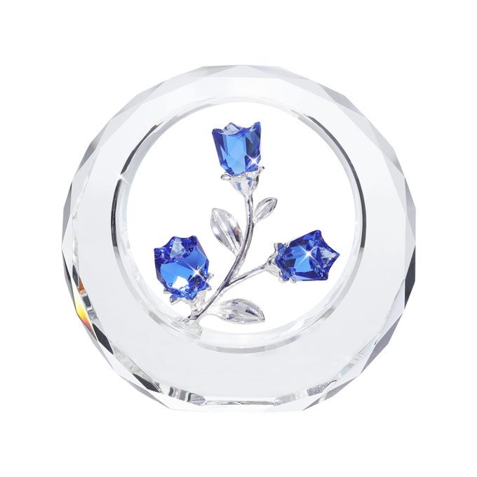 CRYSTAL TULIPS FLOWER FIGURINES WITH A OUTER CIRCULAR RING GLASS SPRING BOUQUET COLLECTIBLE FIGURINES HOME DECOR COBALT BLUE