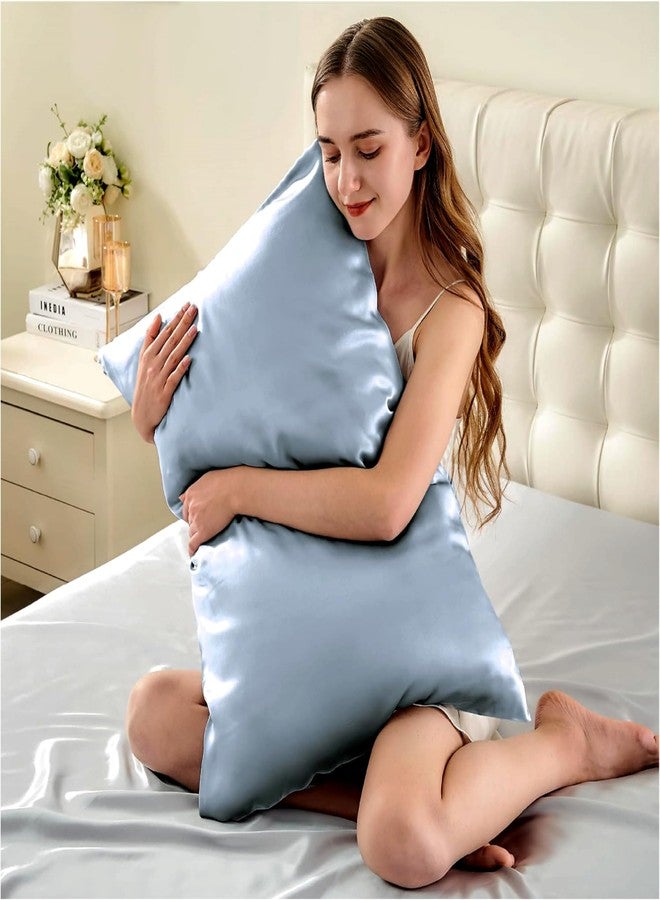 ROSEWARD 100% Mulberry Silk Pillowcase for Hair and Skin Made in USA, Real 22 Momme Silk Pillow Cases Queen, Not Satin Pillowcase, Anti Acne,Zipper Closure, 1 Pc 20"x30" (Queen, Blue Grey) - Image 2
