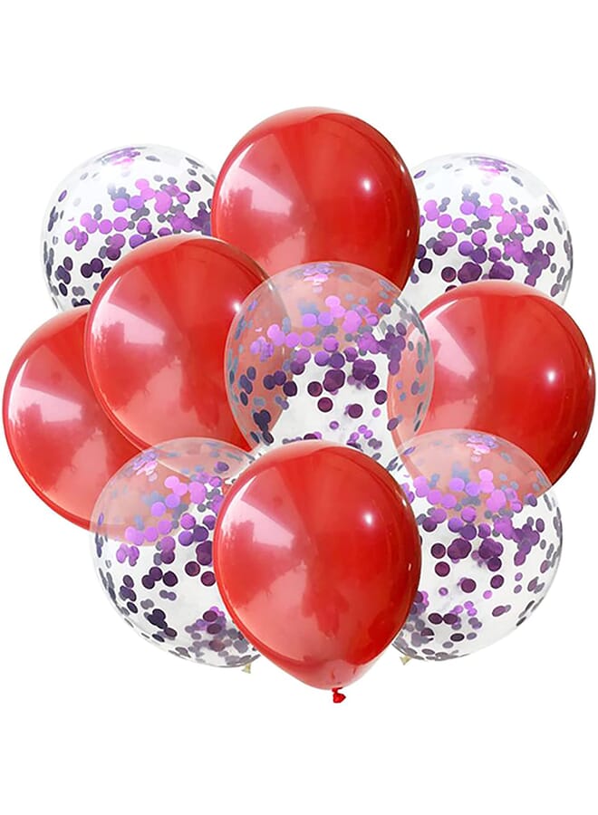 بارتي تايم مجموعة ديكورات بالونات مكونة من 10 قطع تتضمن بالونات لاتكس حمراء قياسية وبالونات من رقائق الفويل الأرجوانية المملوءة لمستلزمات تزيين حفلات أعياد الميلاد وحفلات الزفاف وحفلات استقبال المولود الجديد - Image 1