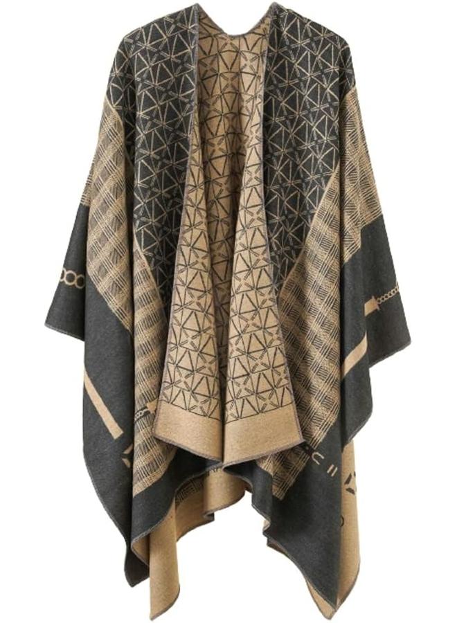 KOWVOWZ Womens Shawl Wrap Winter Fall Poncho Retro Style Vintage Pattern Cape Wraps Lightweight Open Front Sweater Cardigan - Image 1