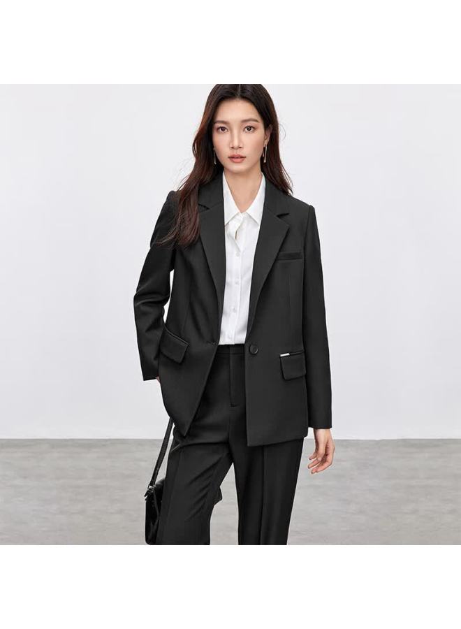 Sentubila Spring Autumn Women's Blazer Elegant Commuter Single Button Metal Logo Fake Pocket Suit Jacket Black S - Image 1