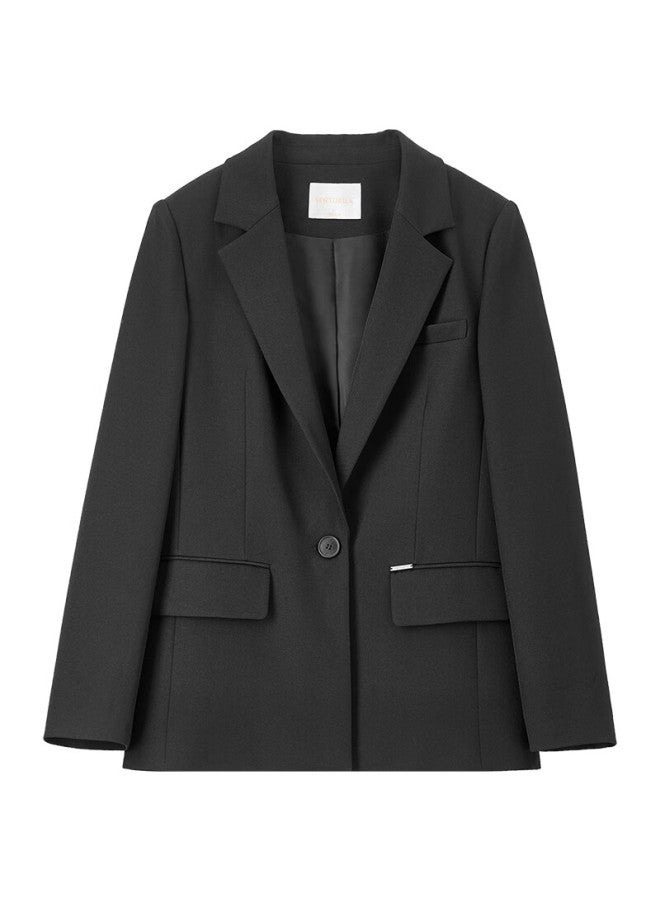 Sentubila Spring Autumn Women's Blazer Elegant Commuter Single Button Metal Logo Fake Pocket Suit Jacket Black S - Image 2