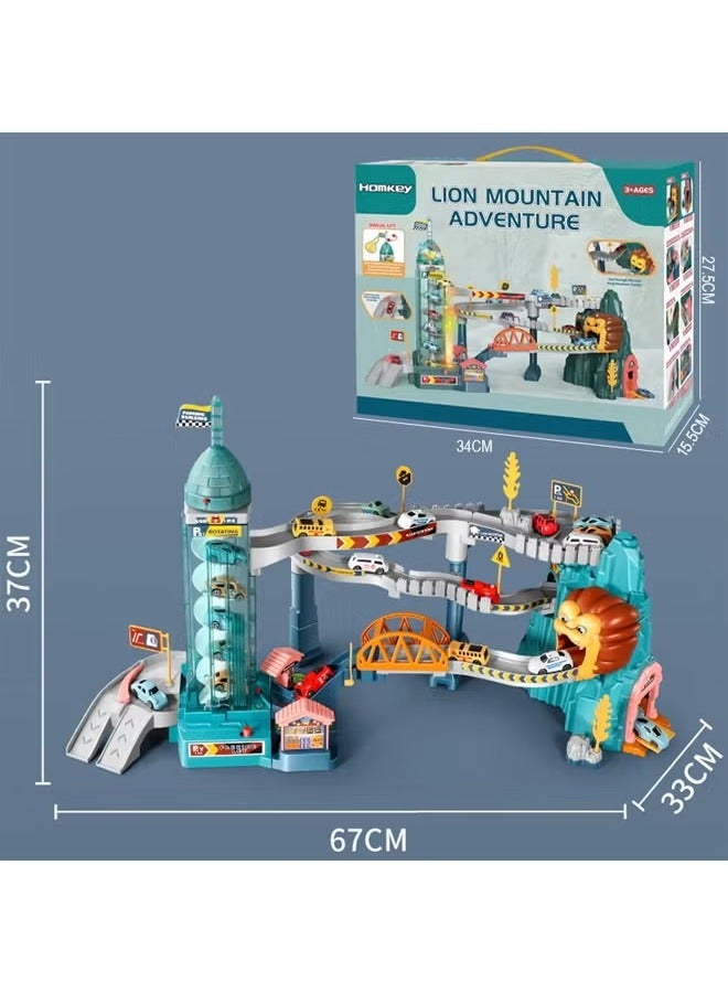 Car Race Track Sets, Lion Climbing Hills Race Track Playset, Car Ramp Track, Flexible Track Playset, Adventure Railcar Play Set, Ramp Racer Toy, Rail Car Amusement Park Toys,  Automatic Manual Multifunctional Sliding Car, Circular Slope Race Track Set, Double Mode Spiral Lifting Parking Lot with 4 Mini Racer Cars, Gift for Kids 3+ Years Old  - Image 2