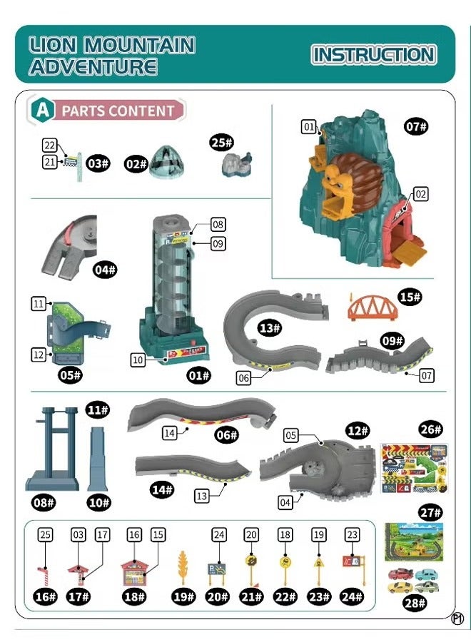 Car Race Track Sets, Lion Climbing Hills Race Track Playset, Car Ramp Track, Flexible Track Playset, Adventure Railcar Play Set, Ramp Racer Toy, Rail Car Amusement Park Toys,  Automatic Manual Multifunctional Sliding Car, Circular Slope Race Track Set, Double Mode Spiral Lifting Parking Lot with 4 Mini Racer Cars, Gift for Kids 3+ Years Old  - Image 4