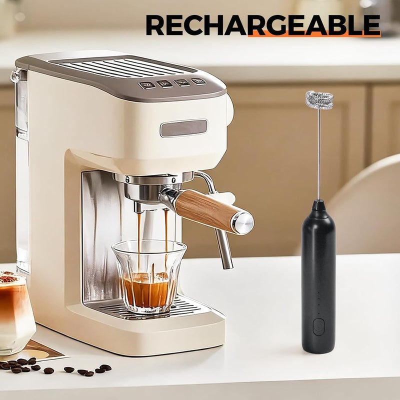 Laposso Milk Frother Rechargeable Handheld Electric Whisk Coffee Frother 3 Speed Adjustable Foam Maker Blender for Coffee Matcha Latte Cappuccino Hot Chocolate Kitchen Gifts (Black) - Image 3
