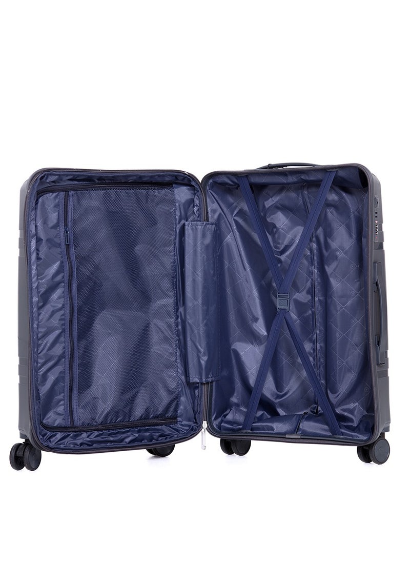 H.T H.T Luggage Bag Set of 3 Pcs, Hard Case Polypropylene (PP) Material, Matching Color Suitcases, 8x360 Degree Spinner Wheels, Expandable Trolley Bag, Telescopic Handle, TSA Lock, SKU HT6939 - Dark Grey  - Image 4