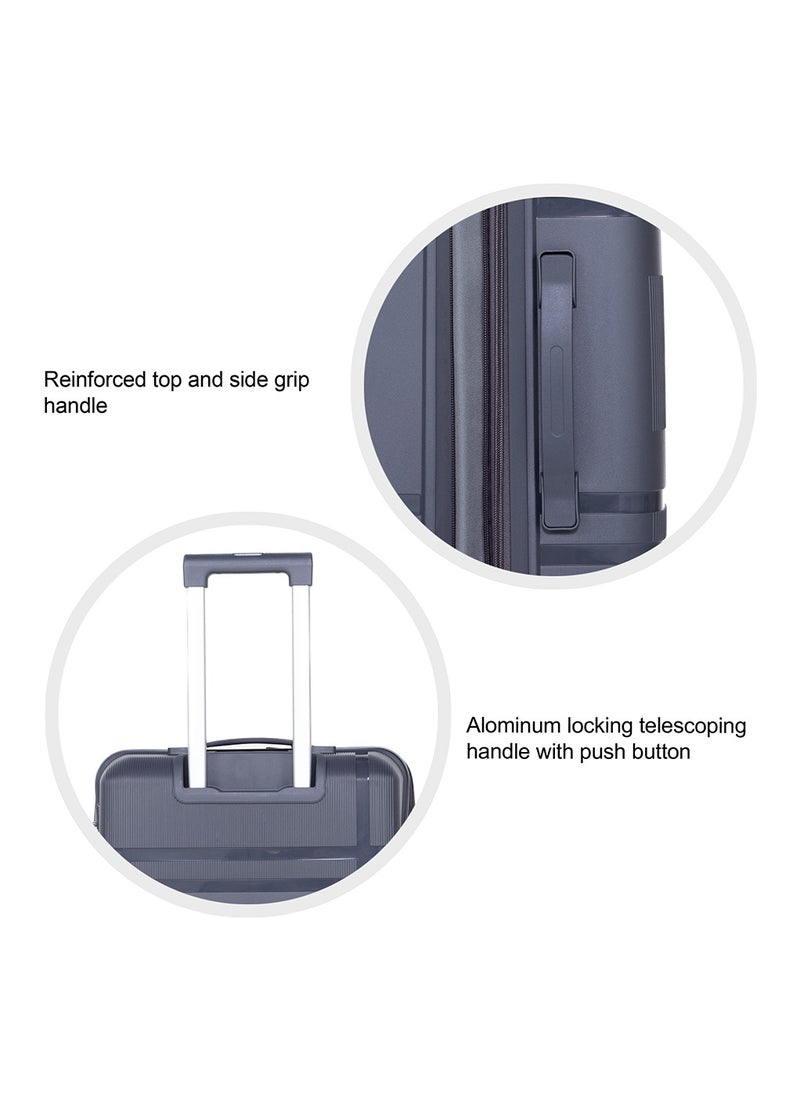 H.T H.T Luggage Bag Set of 3 Pcs, Hard Case Polypropylene (PP) Material, Matching Color Suitcases, 8x360 Degree Spinner Wheels, Expandable Trolley Bag, Telescopic Handle, TSA Lock, SKU HT6939 - Dark Grey  - Image 5