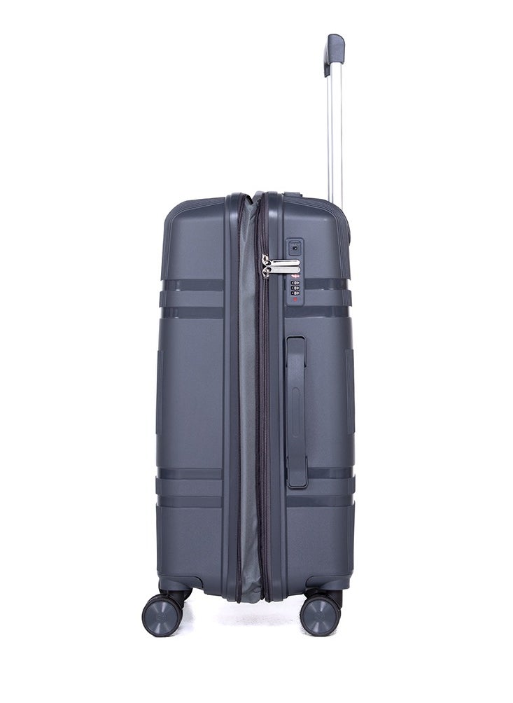 H.T H.T Luggage Bag Set of 3 Pcs, Hard Case Polypropylene (PP) Material, Matching Color Suitcases, 8x360 Degree Spinner Wheels, Expandable Trolley Bag, Telescopic Handle, TSA Lock, SKU HT6939 - Dark Grey  - Image 2