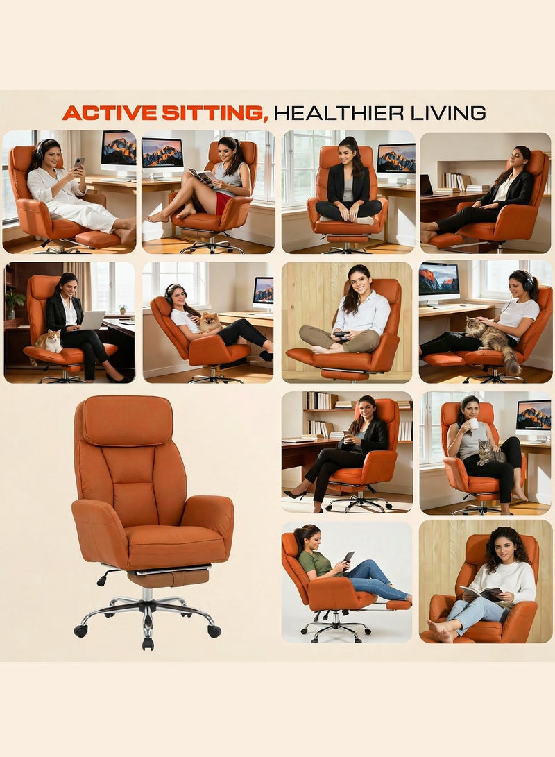 DROGO Ergonomic Office Chair for Work from Home 400LBS | Computer Chair for Study with High Back, Cushion Seat, Armrest, Head & Lumbar Support | Criss Cross Legged Chair | Gaming Chair with Footrest & Recline Brown - Image 2