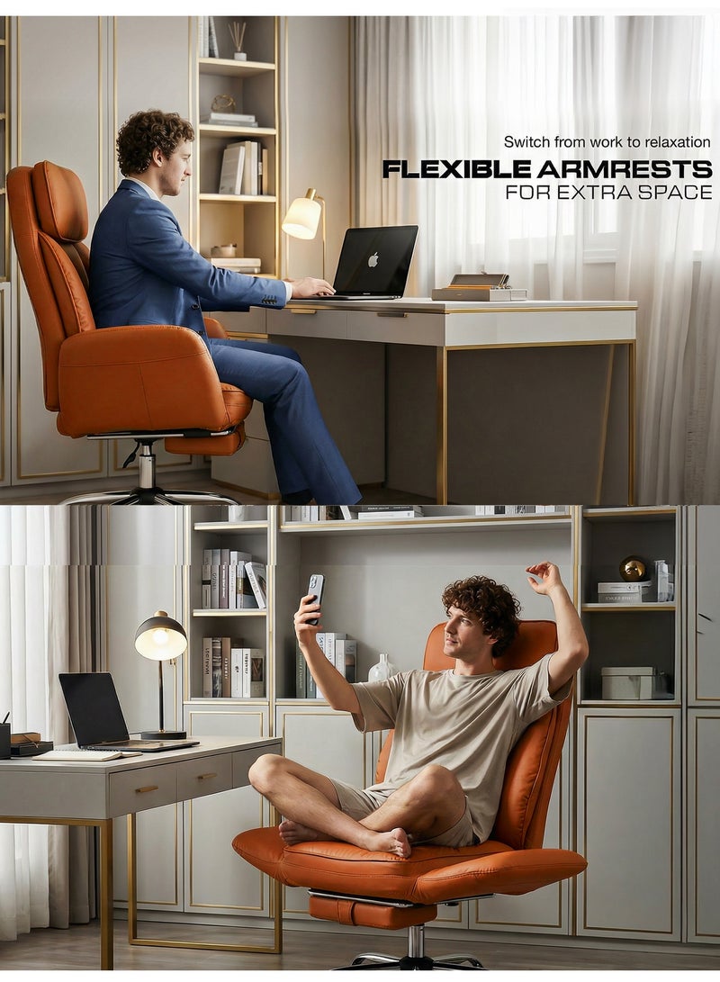 DROGO Ergonomic Office Chair for Work from Home 400LBS | Computer Chair for Study with High Back, Cushion Seat, Armrest, Head & Lumbar Support | Criss Cross Legged Chair | Gaming Chair with Footrest & Recline Brown - Image 4