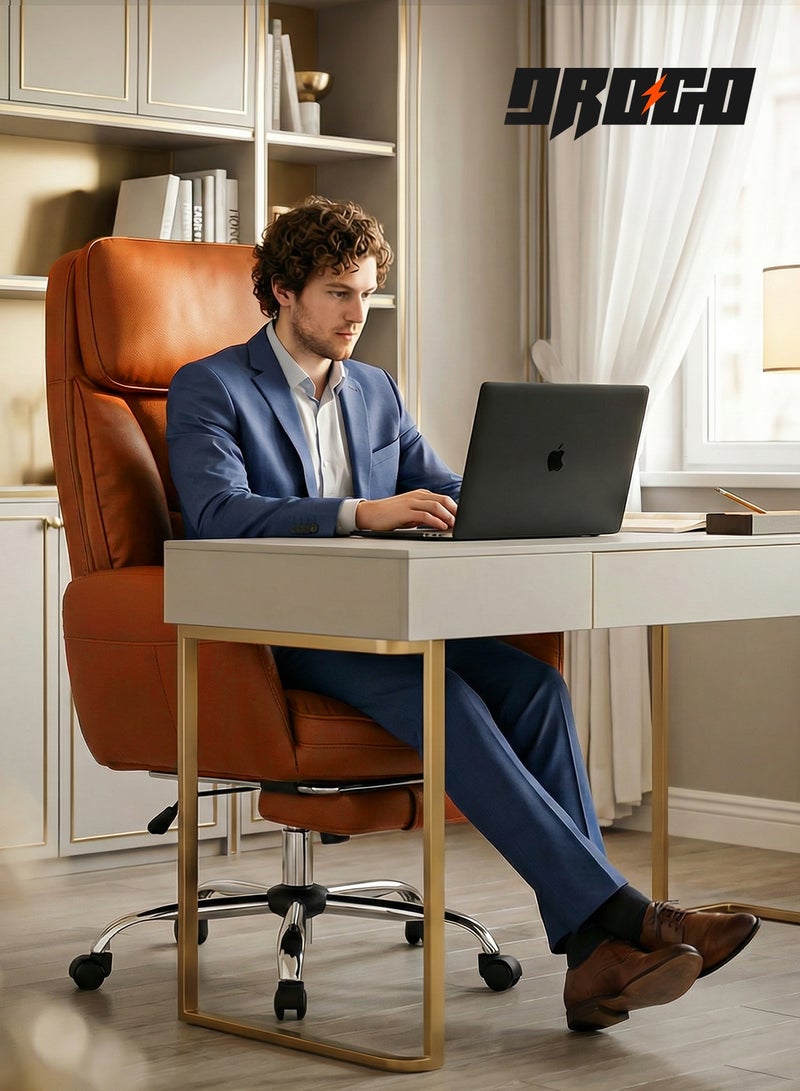 DROGO Ergonomic Office Chair for Work from Home 400LBS | Computer Chair for Study with High Back, Cushion Seat, Armrest, Head & Lumbar Support | Criss Cross Legged Chair | Gaming Chair with Footrest & Recline Brown - Image 3