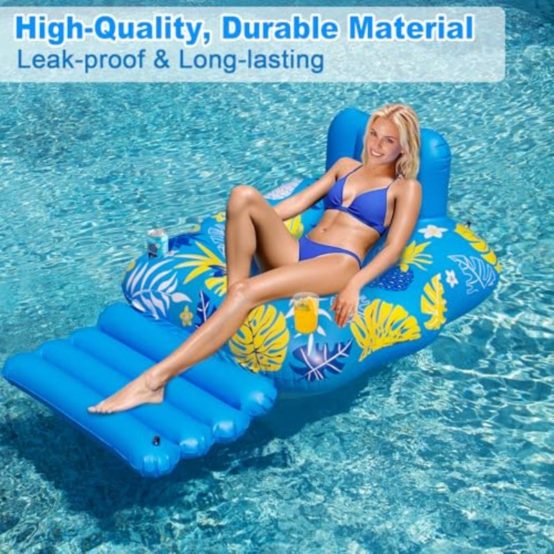 Inflatable Pool Lounger Float, Heavy Duty Pool Floats for Adults with Innovative FootrestandCup Holders, Pool Chair for Swimming Pool, River, Lake and Beach Party - Image 2