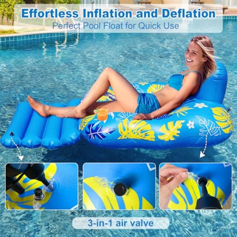 Inflatable Pool Lounger Float, Heavy Duty Pool Floats for Adults with Innovative FootrestandCup Holders, Pool Chair for Swimming Pool, River, Lake and Beach Party - Image 5