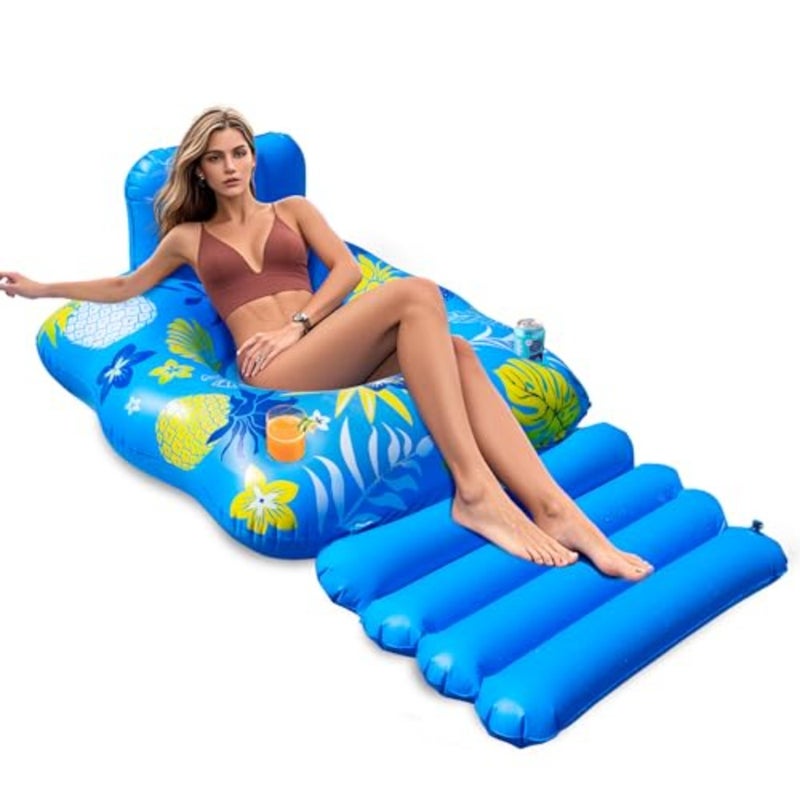 Inflatable Pool Lounger Float, Heavy Duty Pool Floats for Adults with Innovative FootrestandCup Holders, Pool Chair for Swimming Pool, River, Lake and Beach Party - Image 1
