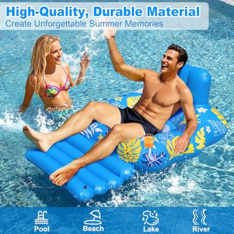 Inflatable Pool Lounger Float, Heavy Duty Pool Floats for Adults with Innovative FootrestandCup Holders, Pool Chair for Swimming Pool, River, Lake and Beach Party - Image 4