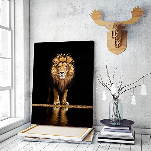AKOTAC Tribute to art Lion Canvas Print Wall Art,A with a crown noble and confident,Black Golden Animal for Living Room Office Decor Home Decoration Framed Ready Hang,bedroom men (Lion king, 16inchx12inch) - Image 2