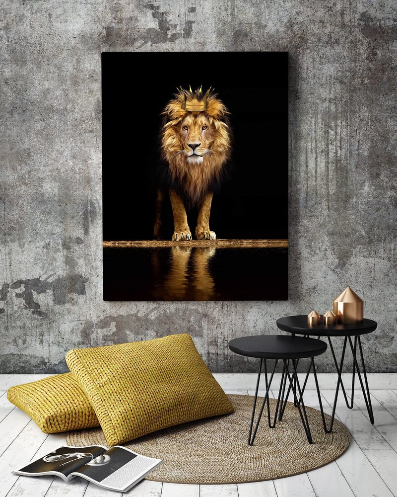 AKOTAC Tribute to art Lion Canvas Print Wall Art,A with a crown noble and confident,Black Golden Animal for Living Room Office Decor Home Decoration Framed Ready Hang,bedroom men (Lion king, 16inchx12inch) - Image 4