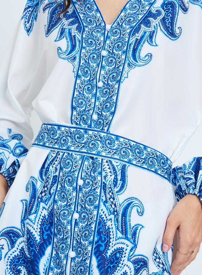 Take Two Blue Floral Printed Balloon Sleeve Mini Dress - Image 3