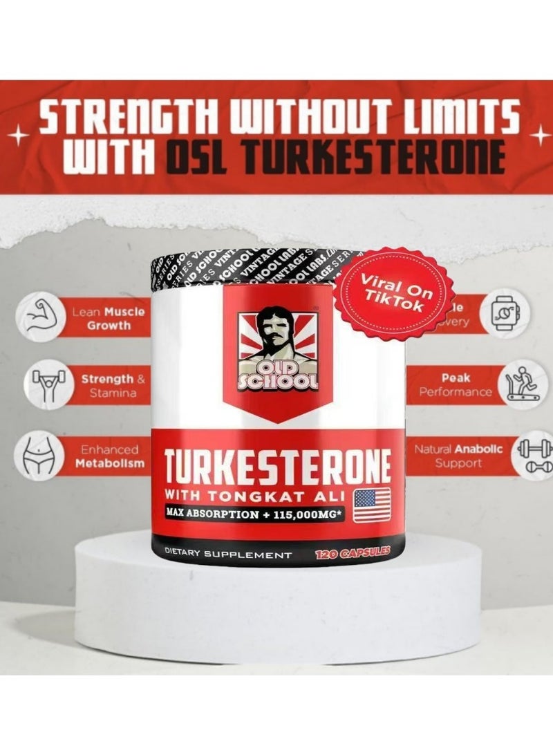 أولد سكول لابس مكمل التستوستيرون للرجال من Old School Labs تركستيرون 1500 مجم قوة قصوى تونغكات علي بيوبيرين نمو العضلات استعادة القدرة على التحمل 120 كبسولة 40 حصة - Image 2