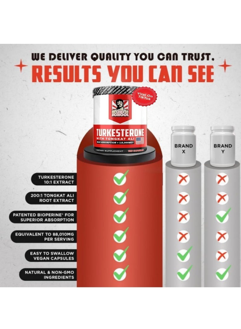 أولد سكول لابس مكمل التستوستيرون للرجال من Old School Labs تركستيرون 1500 مجم قوة قصوى تونغكات علي بيوبيرين نمو العضلات استعادة القدرة على التحمل 120 كبسولة 40 حصة - Image 5