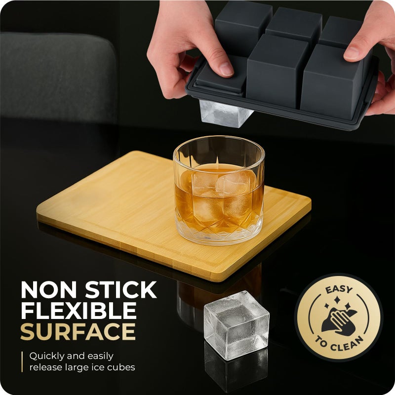 Xomoo Large Ice Cube Trays for Whiskey, Silicone Ice Cube Tray, with Reinforced Steel Ring Top, Makes 12 perfect 2-in ice cubes, Square Ice Tray for Cocktails, Whiskey, Coffee. (2 Pack) - Image 4
