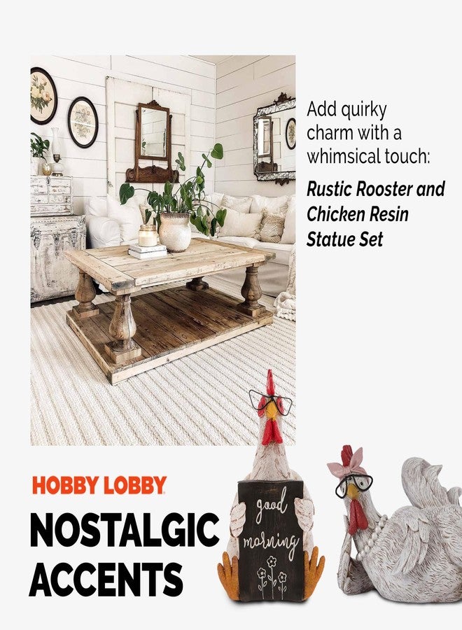 Hobby Lobby Rustic Rooster and Chicken Resin Statue Set – Distressed Faux Taxidermy – Resin & Metal Animal Sculptures – Country Western Themed Party Decorations – Farmhouse Style Decor for Home, Office & More - Image 4