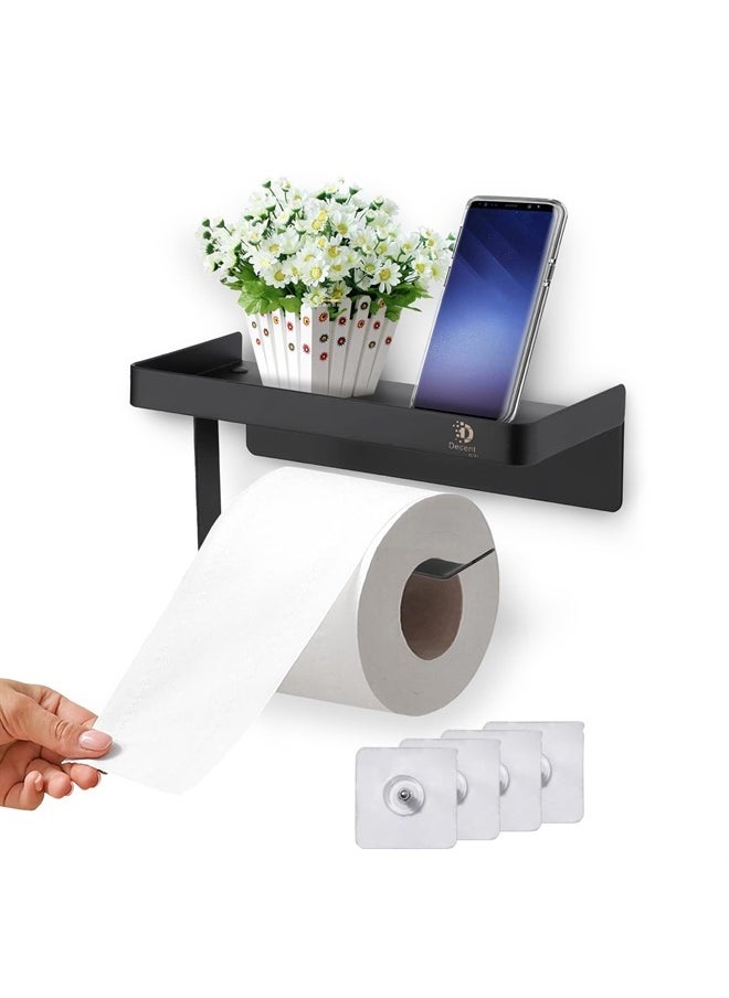 Decent Icon 2 in 1 Toilet Roll Holder with Shelf, SUS304 Stainless Steel - Larger 18x9.5cm Shelf Space, Secure Top Edge, Holds Larger Rolls, Wall Mounts with 4 Self Adhesives or Screw Attach, Black - pzsku/Z97DE386D70E2992CCFF1Z/45/_/1695434305/69ae011d-20e5-48e7-9b37-796f29472d4f