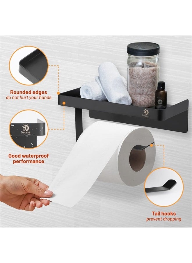 Decent Icon 2 in 1 Toilet Roll Holder with Shelf, SUS304 Stainless Steel - Larger 18x9.5cm Shelf Space, Secure Top Edge, Holds Larger Rolls, Wall Mounts with 4 Self Adhesives or Screw Attach, Black - pzsku/Z97DE386D70E2992CCFF1Z/45/_/1695434306/92a6cec6-6584-4d8b-9c8c-3d9e7c7d2e4d